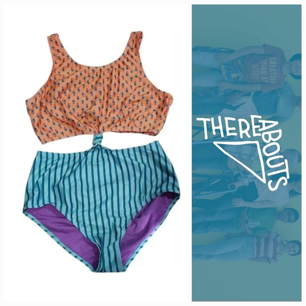 NWT  Thereabouts Kids Swim One Piece - Orange and Blue Regular & Plus